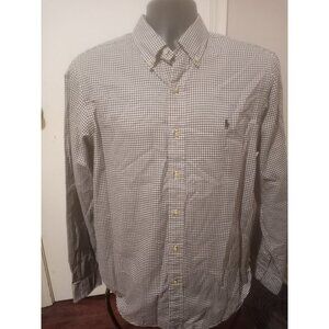 Ralph Lauren Men's Shirt Button Down Brown White Gingham Check Medium M L/S